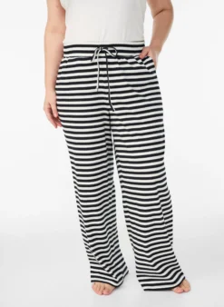 Gestreifte Schlafanzughose mit hoher Taille und weiten Beinen