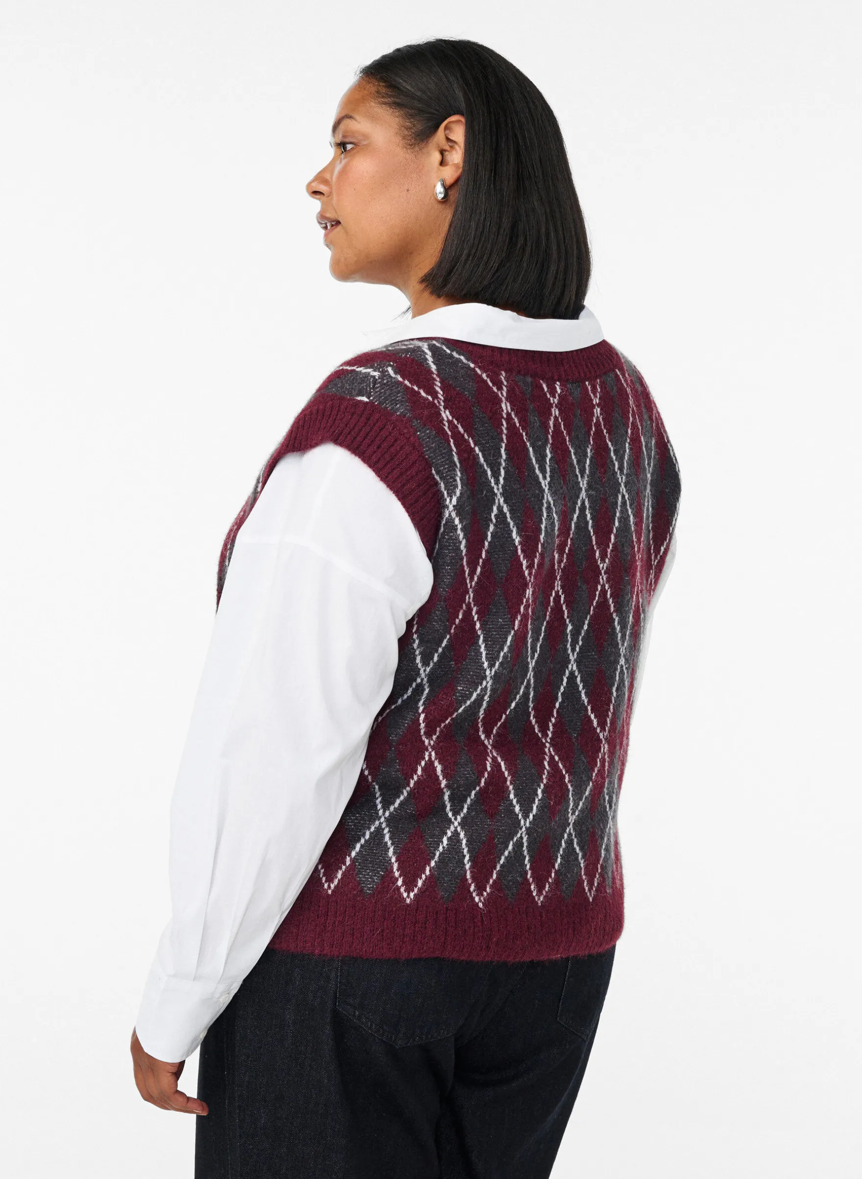 Gestrickte Weste mit V-Ausschnitt und Argyle-Muster