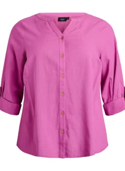 Hemdbluse aus Baumwolle mit V-Ausschnitt