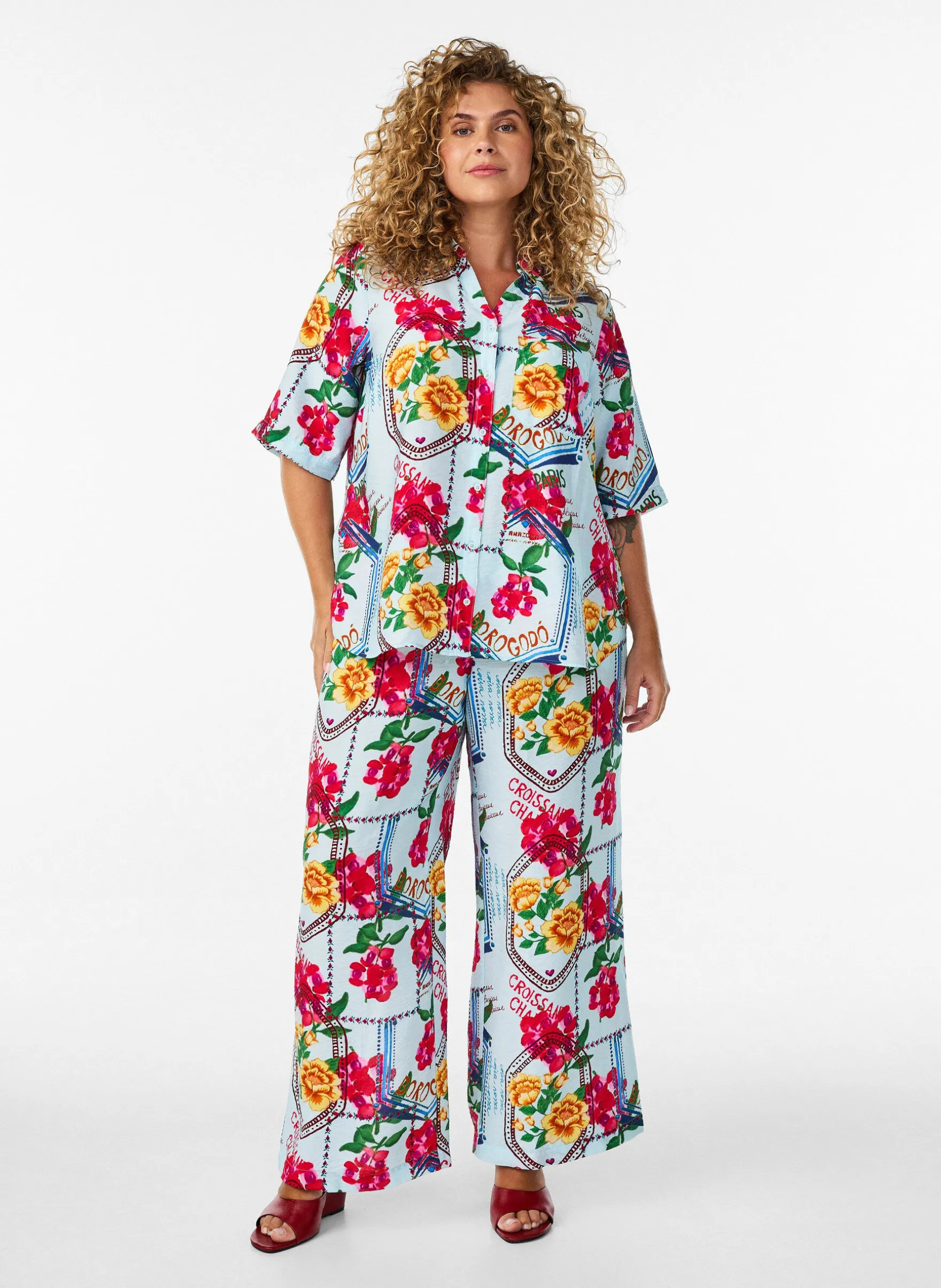Hemdbluse mit 1/2 Ärmeln und farbenfrohem Print