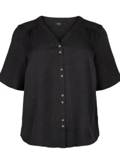 Hemdbluse mit V-Ausschnitt und kurzen Ärmeln