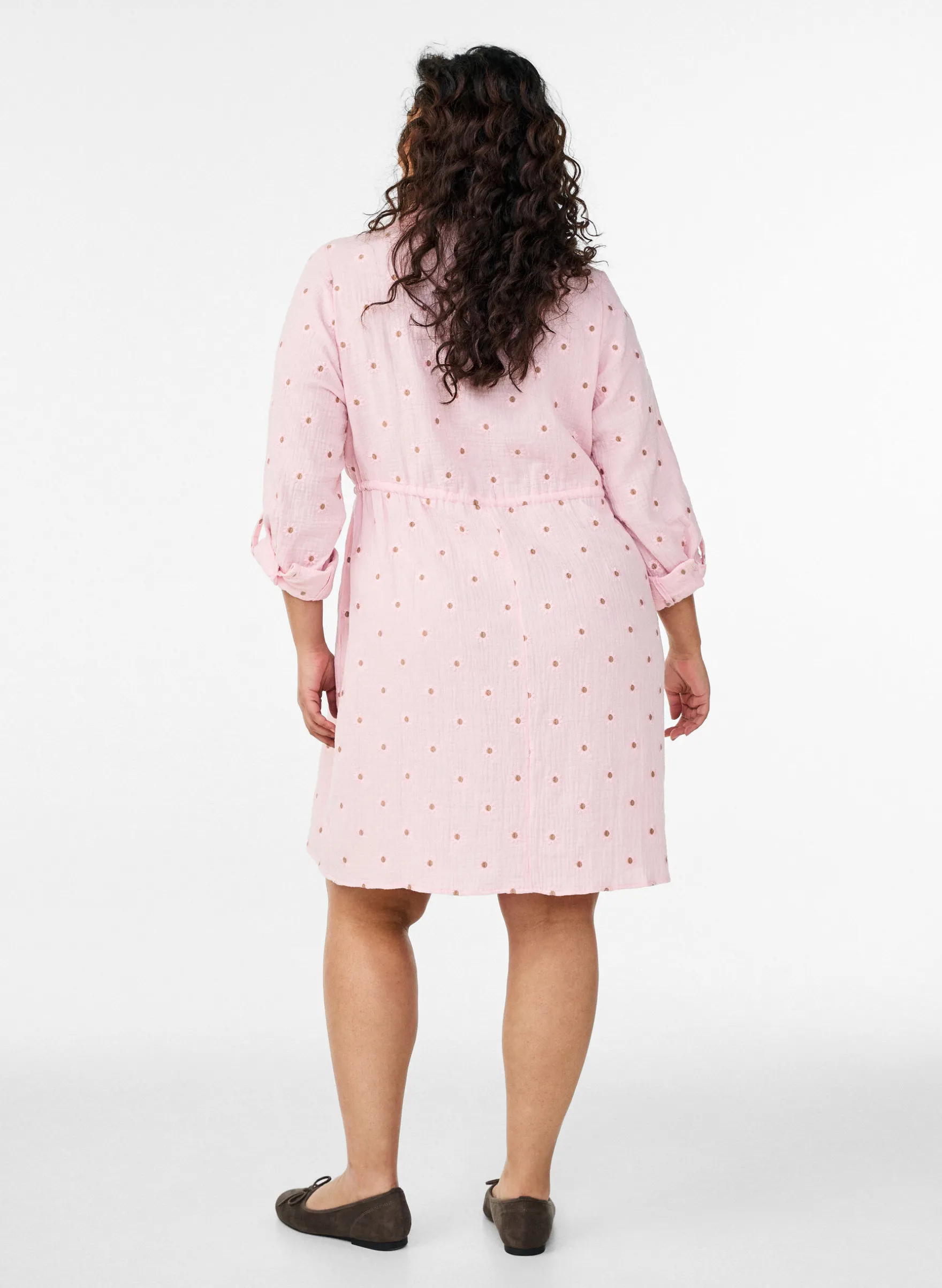 Hemdblusenkleid aus Baumwoll-Musselin mit bestickten Motiven