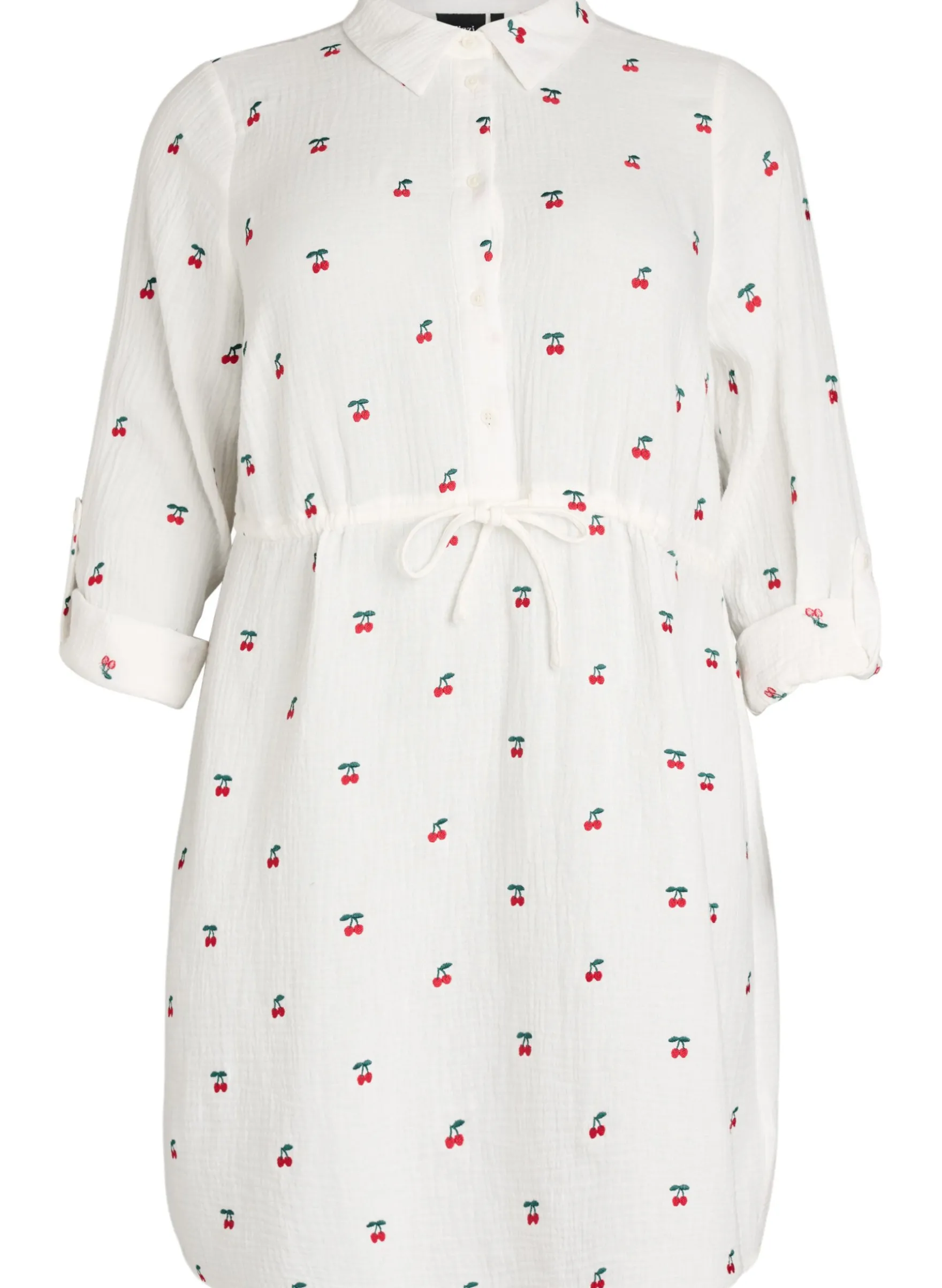 Hemdblusenkleid aus Baumwoll-Musselin mit bestickten Motiven