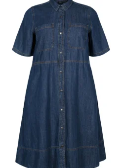 Hemdkleid aus Denim mit kurzen Ärmeln