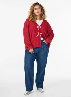 High-Waist-Jeans in gerader Passform mit Strasssteinen