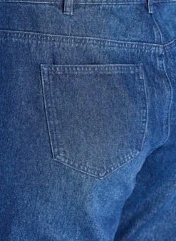 High-Waist-Jeans in gerader Passform mit Strasssteinen