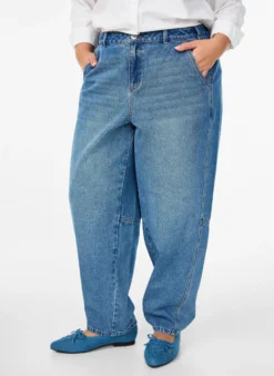 Hoch taillierte Barrel-Jeans