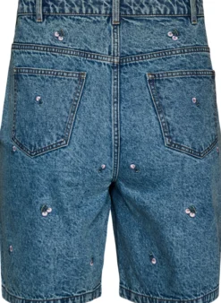 Hoch taillierte Denimshorts mit bestickten Motiven