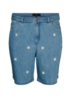 Hoch taillierte Jeansshorts mit geblümter Stickerei