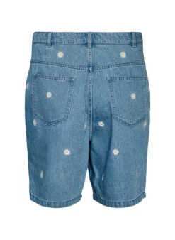 Hoch taillierte Jeansshorts mit geblümter Stickerei