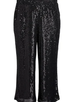 Hoch taillierte Paillettenhose mit weiten Beinen