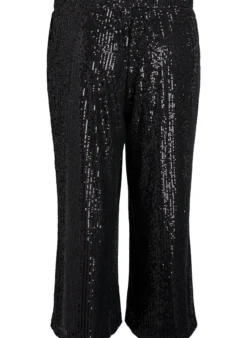 Hoch taillierte Paillettenhose mit weiten Beinen