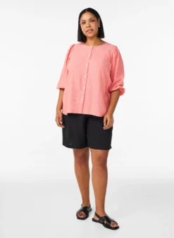 Hoch taillierte Shorts aus Leinen und Viskose