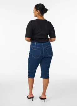 Hoch taillierte Slim Fit Caprihose aus Stretch-Denim