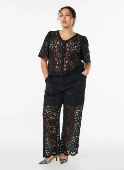 Hoch taillierte Spitzenhose mit geraden Beinen