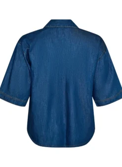 Jeansbluse mit Brusttasche und ellenbogenlangen Ärmeln
