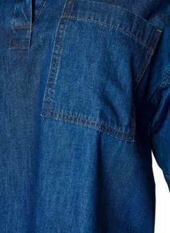 Jeansbluse mit Brusttasche und ellenbogenlangen Ärmeln