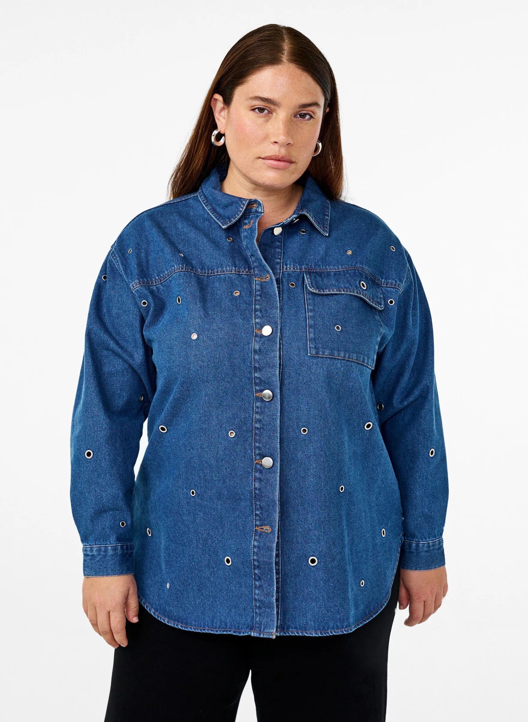 Jeansbluse mit Ösen