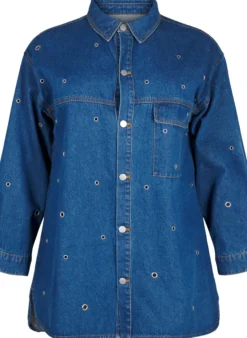 Jeansbluse mit Ösen