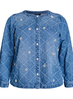 Jeanshemd mit Destroyed-Muster und Perlendetails
