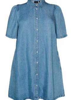 Jeanskleid aus Lyocell mit Knöpfen und kurzen Ärmeln