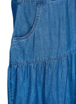 Jeanskleid in Midilänge mit Knöpfen und kurzen Ärmeln