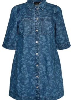 Jeanskleid mit Blumenprint und Brusttaschen