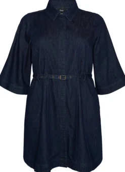 Jeanskleid mit Gürtel und 3/4-Ärmeln