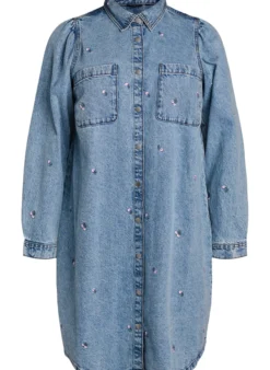 Jeanskleid mit Kirschen und Brusttaschen