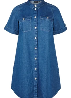 Jeanskleid mit kurzen Ärmeln und Knöpfen
