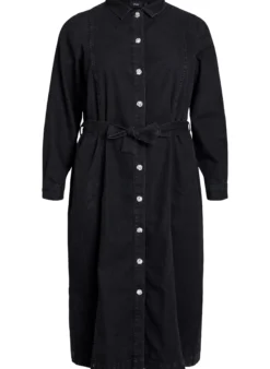 Jeans-Midikleid mit Gürtel und Zierknöpfen