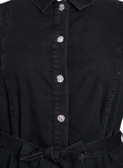 Jeans-Midikleid mit Gürtel und Zierknöpfen