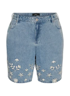 Jeansshorts mit Lochstickerei und hoher Taille