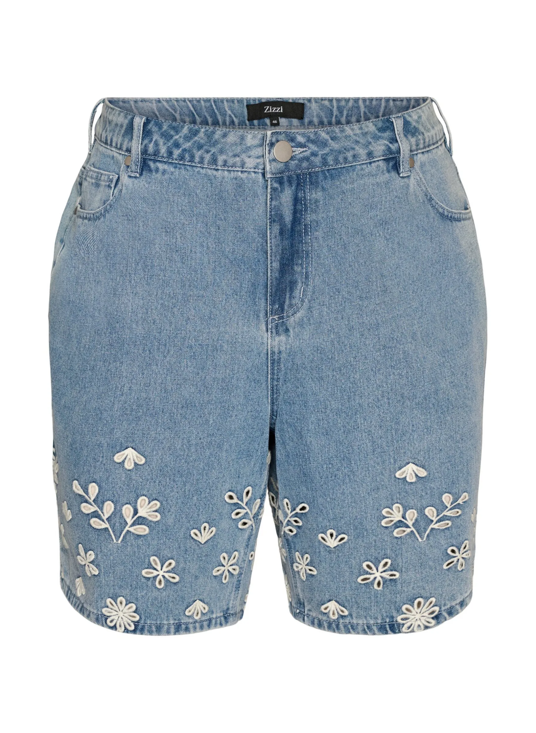 Jeansshorts mit Lochstickerei und hoher Taille