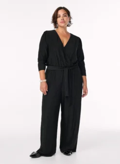 Jumpsuit mit Glitzer und Bindegürtel