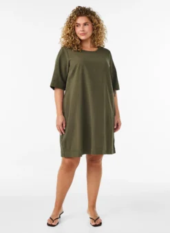 Kleid aus Baumwolle mit kurzen Ärmeln und Taschen