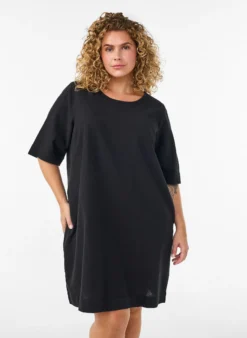 Kleid aus Baumwolle mit kurzen Ärmeln und Taschen