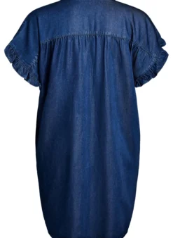 Kleid in Denim-Optik mit Knopfleiste und Rüschenärmeln
