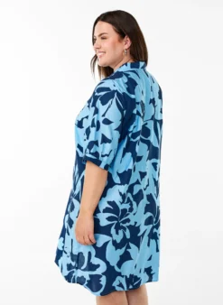 Kleid in Knielänge mit Print und V-Ausschnitt