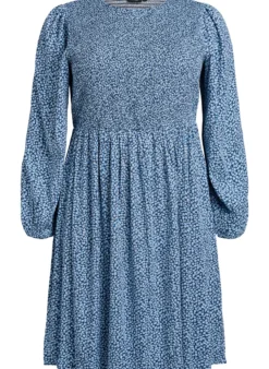Kleid mit gesmoktem Oberteil und kleingeblümtem Muster