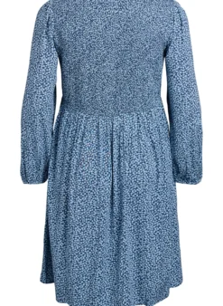 Kleid mit gesmoktem Oberteil und kleingeblümtem Muster