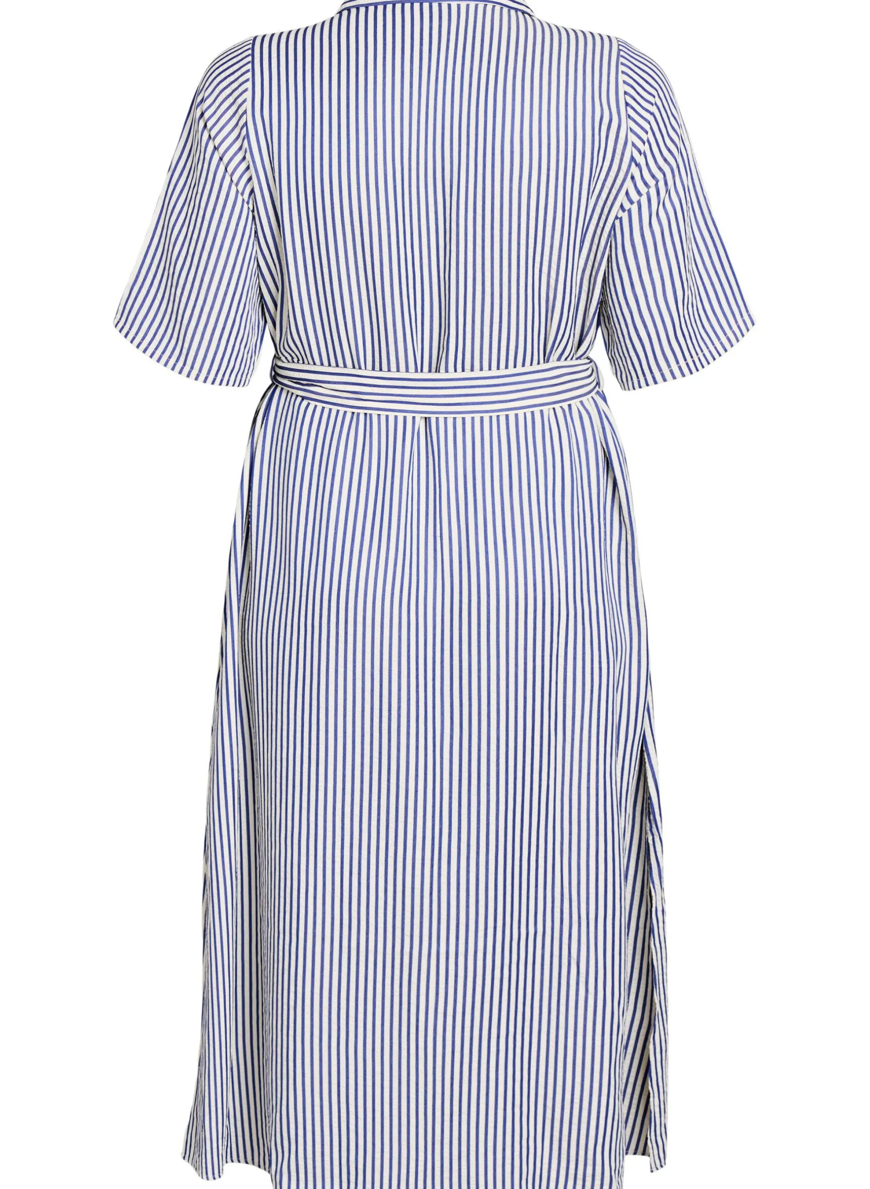 Knöchellanges Hemdblusenkleid mit Bindegürtel und Streifen