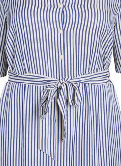 Knöchellanges Hemdblusenkleid mit Bindegürtel und Streifen