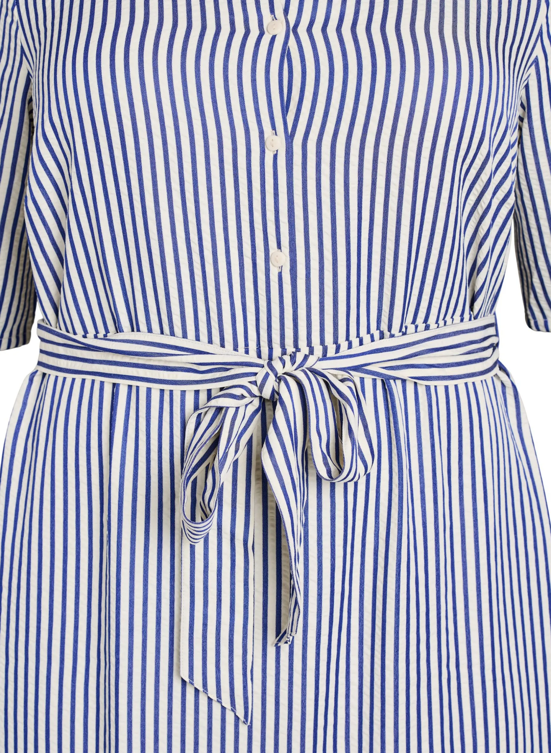 Knöchellanges Hemdblusenkleid mit Bindegürtel und Streifen