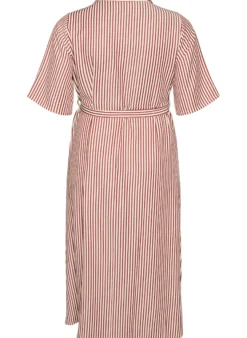 Knöchellanges Hemdblusenkleid mit Bindegürtel und Streifen