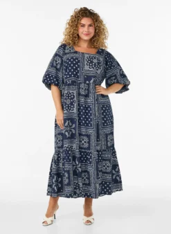 Knöchellanges Kleid aus Viskose mit Paisley-Print und kurzen Ärmeln