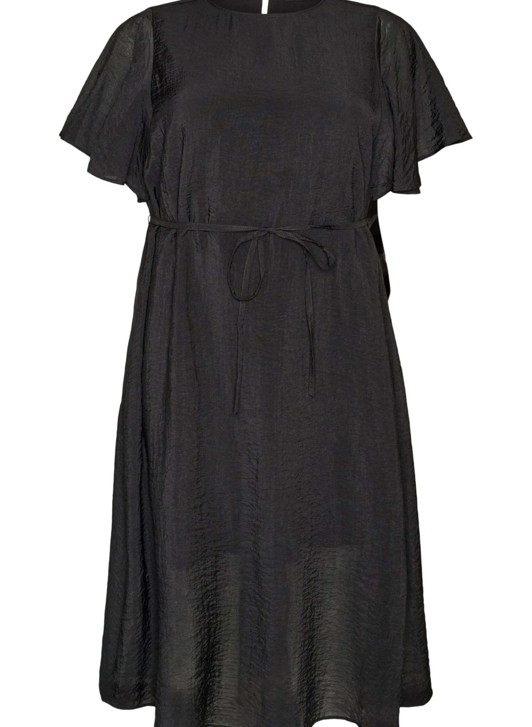 Knöchellanges Kleid mit Flügelärmeln und Bindegürtel