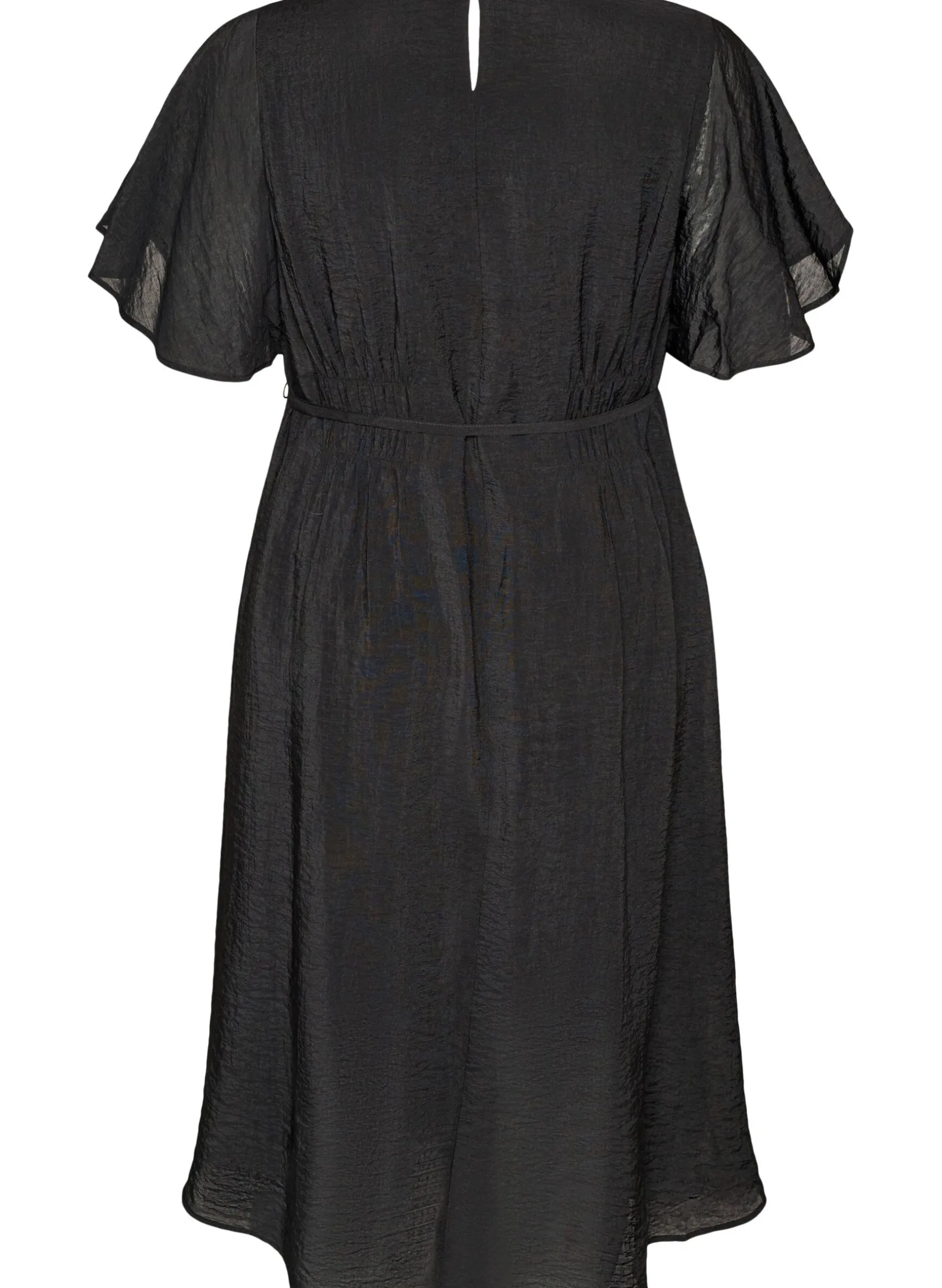 Knöchellanges Kleid mit Flügelärmeln und Bindegürtel