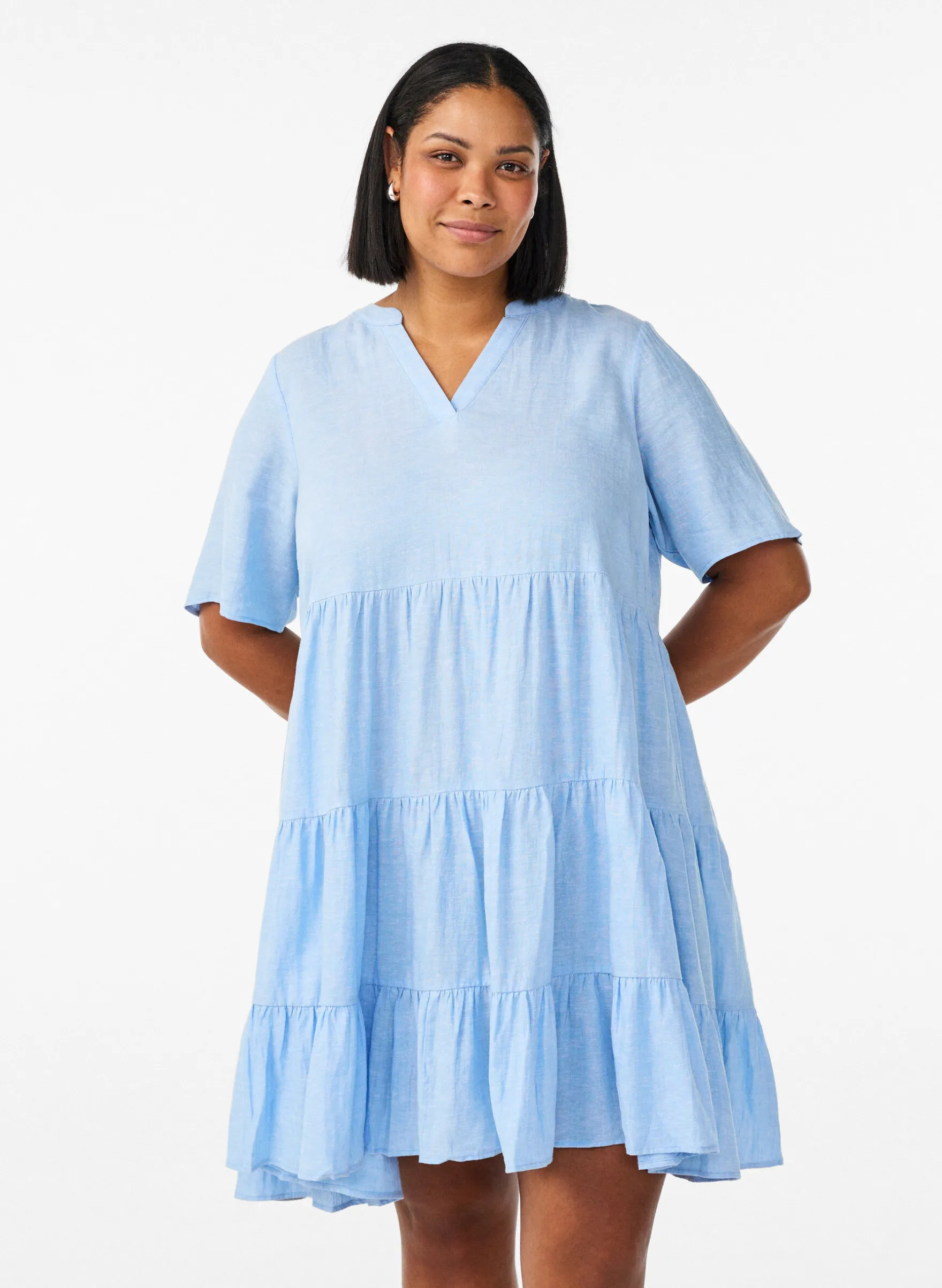 Knielanges A-Linien-Kleid aus Leinen und Viskose