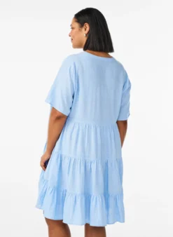 Knielanges A-Linien-Kleid aus Leinen und Viskose